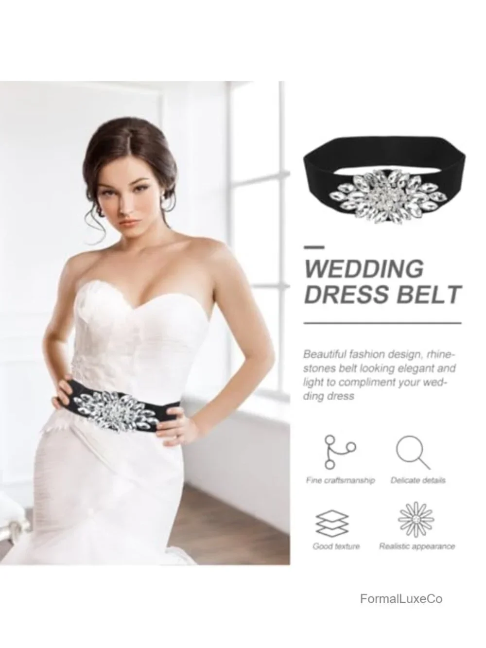 Rhinestone Wedding Belt for Bride Dress, Elegant Waist Accessory for Formal
